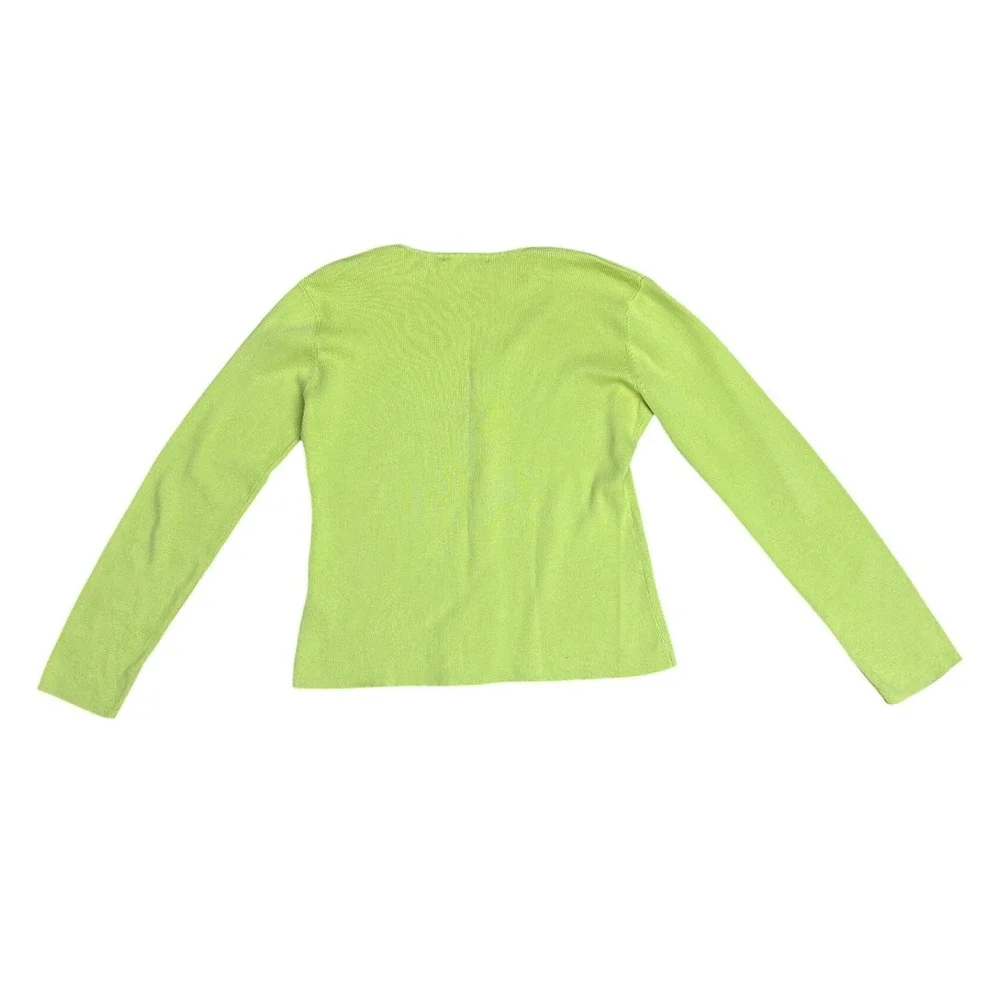 Citrine Yellow Green Scalloped Ribbed Cotton Cardigan Medium Coastal preppy - Picture 2 of 6